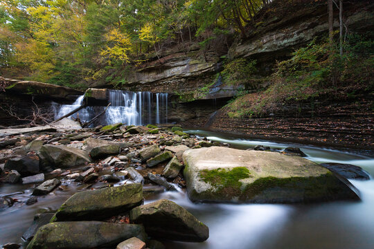 Rushing Waterfall Stream Over Rocks with Smooth Water Effect - Powered by Adobe