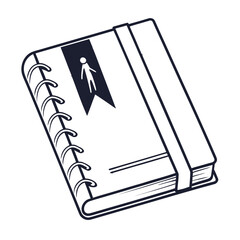 Spiral bound notebook with a bookmark featuring a person icon