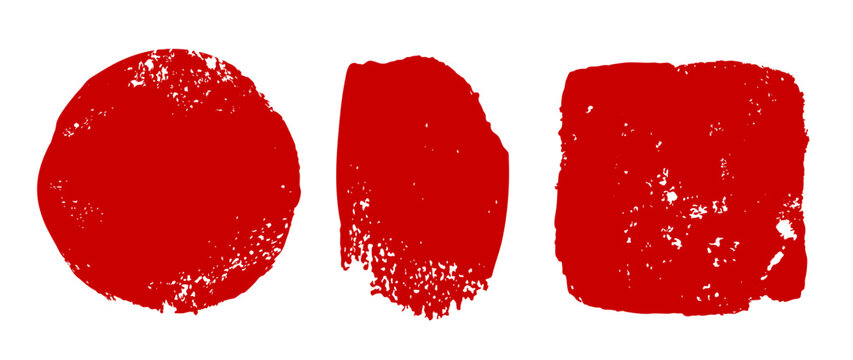 赤い落款のセット。ベクターのスタンプ素材。