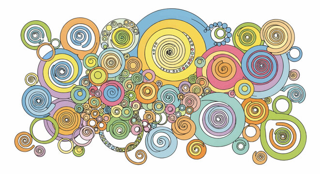 Intricate abstract pattern composed of concentric colorful circles and overlapping shapes, creating a dynamic and modern background design.