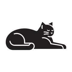 Black cat silhouette resting calm and focused elegant feline pose.