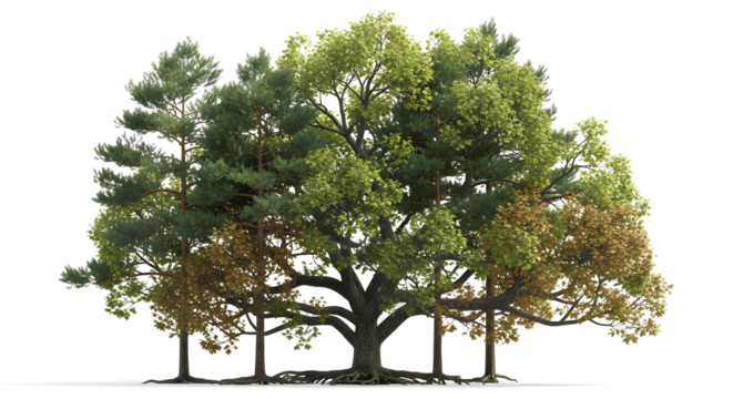 Beautiful lush forest trees with green and golden foliage perfect for nature and landscape designs - Powered by Adobe