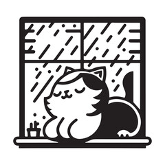 Cozy Cat Contemplating Rainy Day Outside Window.
