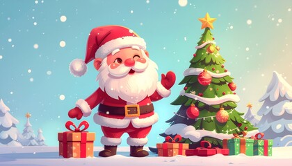 Santa cartoon character celebrating christmas joy high resolution photo
