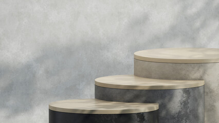 3d illustration of minimal podium, Simply geometric product display with tree leaf shadow, Cosmetic presentation backdrop