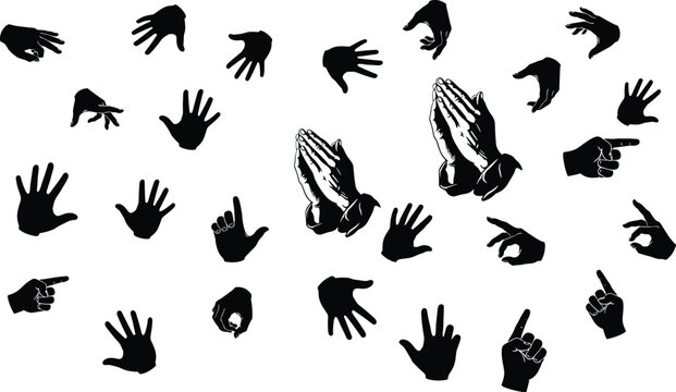 Hand Silhouettes Vector Set with Praying and Gestural Poses