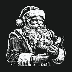 Vintage Santa Claus illustration in a classic engraving woodcut style.