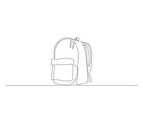 One continuous line drawing of ransel backpack. single line drawing of school backpack. back to school education concept. editable outline