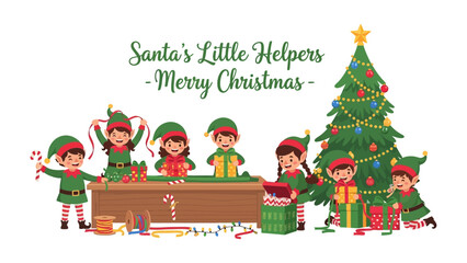 Santa's Little Helpers: Joyful elves prepare gifts for Christmas, embracing the festive spirit amidst the warm glow of the season.