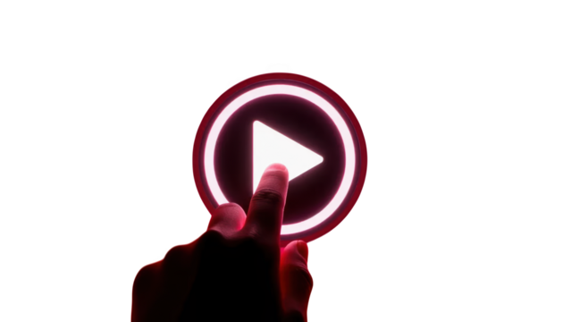 Finger Pressing Glowing Play Icon