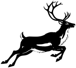 Majestic reindeer leaping with powerful antlers, a symbol of winter and wildlife beauty