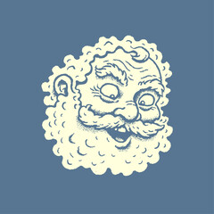 Santa claus's face with a surprised expression. Vintage woodcut linocut engraving style vector illustration.