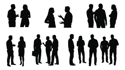People silhouettes in conversation and groups isolated on white background, Vector