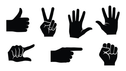 Set of hand gesture silhouettes isolated on white background, Vector