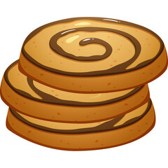 Stack of Five Round Cinnamon Swirl Cookies with Chocolate Filling and Toasted Texture on a Transparent Background