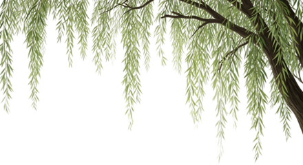 Weeping willow tree isolated on transparent background with green leaves