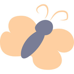 Simple Stylized Butterfly Illustration in Soft Peach and Blue Colors with a Transparent Background and Gentle Curves Representing Nature and Flight