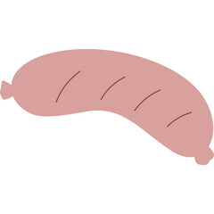 Single Sausage Illustration With Pink Skin and Incised Lines on Transparent White Background