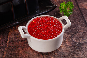 Salmon red caviar in the bowl