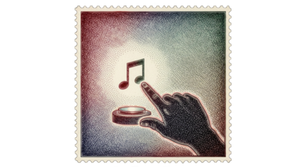 Hand pressing music button, transparent background