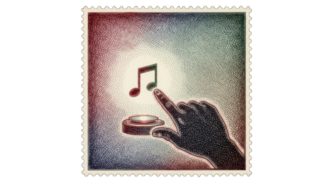 Hand pressing music button, transparent background
