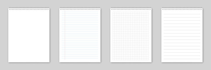 Set of blank sheets notebooks mockup icon in flat style. Paper line, square grid notebook vector illustration on isolated background. Booklet sign business concept.