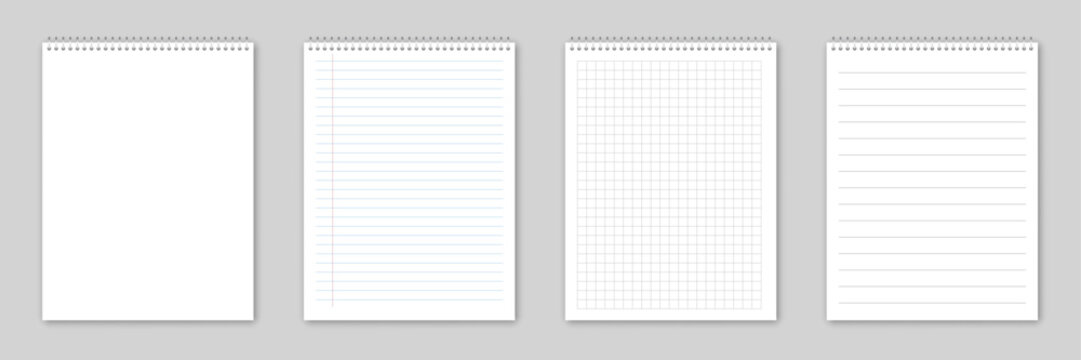 Set of blank sheets notebooks mockup icon in flat style. Paper line, square grid notebook vector illustration on isolated background. Booklet sign business concept.