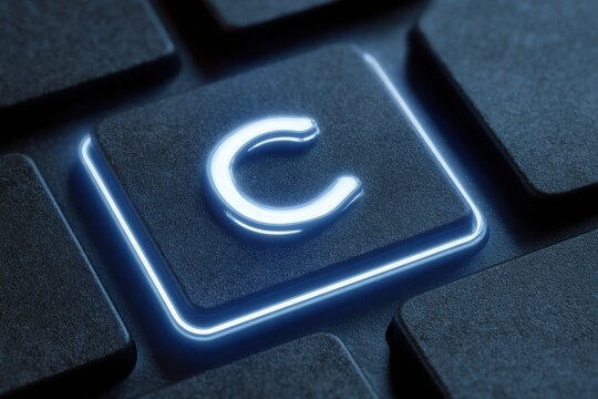 Neon Illuminated 'Ctrl C' Keyboard Key Icon: A Modern Symbol for Copying Information