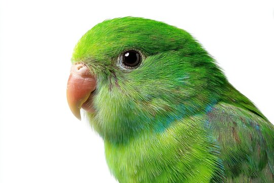 Pacific Parrotlet on Display: Vibrant Green and Blue Male Bird in Studio Setting Against White Background