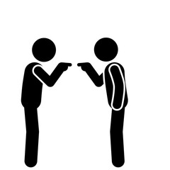 Stick figures having a debate together.