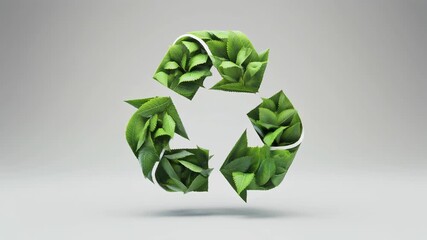 Vibrant green leaves intricately form a dynamic recycling symbol, embodying a powerful message of environmental sustainability, conservation, and eco-friendly practices