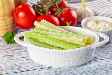 Dietary green celery stick heap