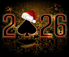 Poker New 2026 year spades card, vector illustration