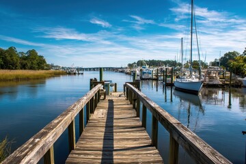 Fototapeta premium Scenic Public Boat Dock in Georgetown, South Carolina: A Summer Haven for Water Lovers