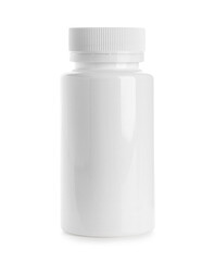 Blank plastic vitamin bottle on white background