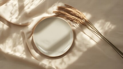 Handmade Ceramic Plates on Linen &mdash; Warm Minimalist Still Life