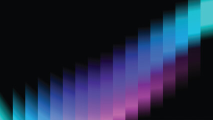 Abstract background with a minimalist pixelated curve in a colorful gradient (teal, blue, purple) on black with copy space.