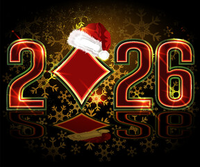 Poker New 2026 year diamonds card, vector illustration