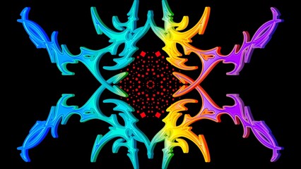 Vibrant Rainbow Tribal Symmetrical Digital Art on Black Background - 1