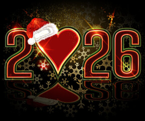 Poker New 2026 year hearts card, vector illustration