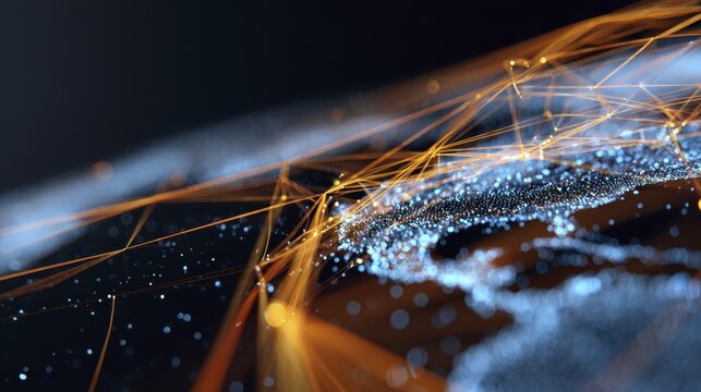 Abstract digital network with glowing connections on dark background - Powered by Adobe