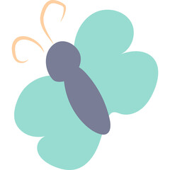 Stylized Turquoise Butterfly With Purple Body And Orange Antennae Isolated On White Background