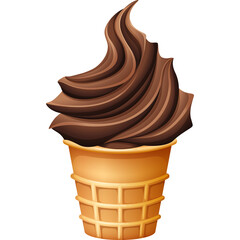 Swirled Chocolate Soft Serve Ice Cream Cone with Waffle Texture and Detailed Swirls in Natural Lighting