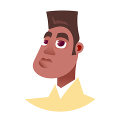 Stylized Male Head Portrait With A Flat Top Haircut Wearing A Yellow Shirt With A White Collar In A Flat Graphic Design Style With A Transparent Background