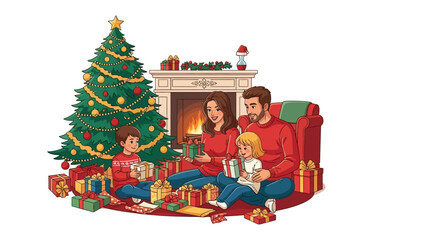 Christmas Joy: A loving family gathers around a festive tree, sharing gifts and creating cherished memories of the holiday season, embodying the spirit of togetherness and warmth.