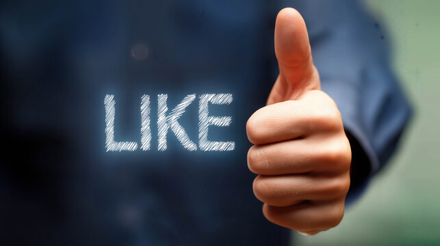 Virtual thumbs-up symbol promoting positive feedback