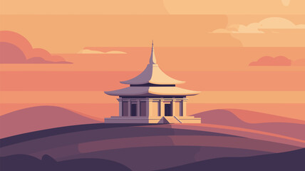 Fototapeta premium Asian Temple Scenery Vector Graphic. Flat Design Illustration. Building