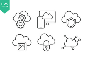 Fototapeta premium Set Of Cloud Computing Line Icons. The set includes a Data Analyzing, Data Center, Internet Technology, Cloud Storage, Database Platform, Computer Digital System, and more.