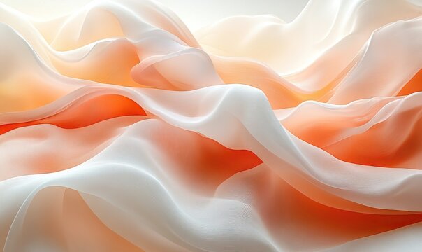 Soft flowing sheer textile background texture in warm coral orange and white tones.