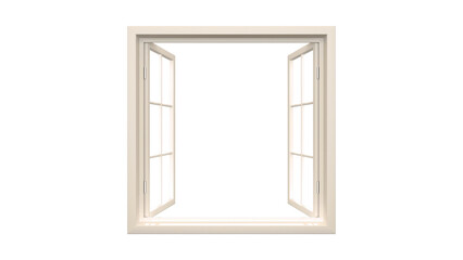 Realistic Open White Double Window Frame 